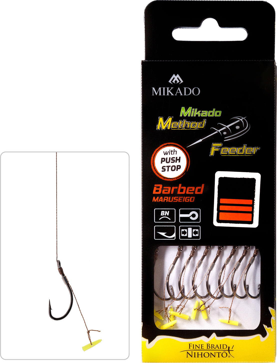 METHODE FEEDER RIG - MIT PUSH STOP - HAKEN MIT WIDERHAKEN GRÖSSE 4 / geflochtene Schnüre: 0.16mm/10cm - 8 Stk.