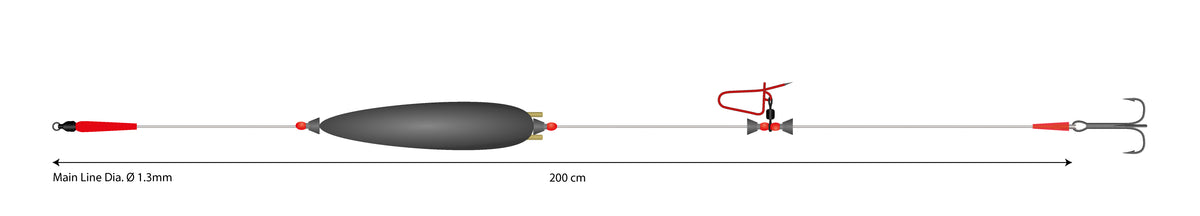 SET - WELS - MONO CATFISH SET II-ADJUSTABLE COMBI RIG WITH RATTLE 20g/200cm/100kg - Drillingshaken: 3/0